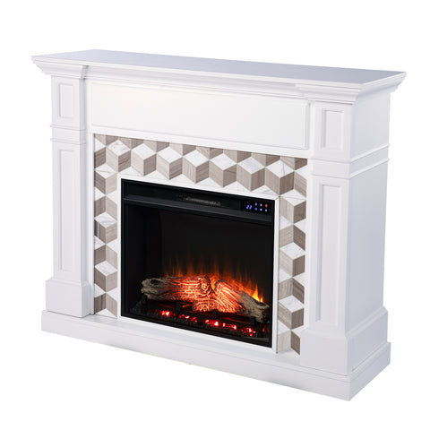 Image of Classic electric fireplace w/ modern marble surround Image 4