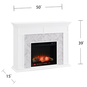 Fireplace mantel w/ authentic marble surround in eye-catching herringbone layout Image 2