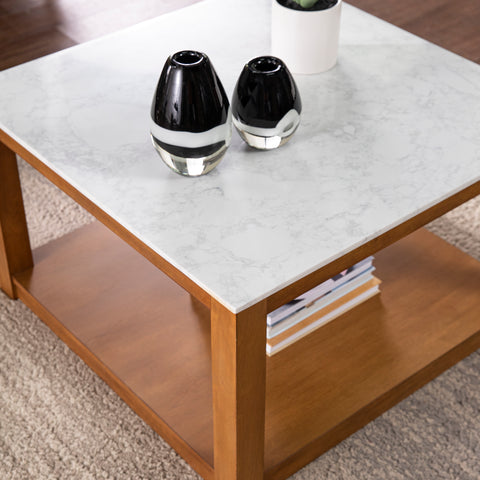 Image of Faux marble top coffee table w/ display storage Image 2
