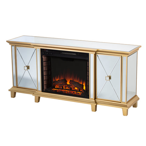 Image of Mirrored media fireplace with storage cabinets Image 5