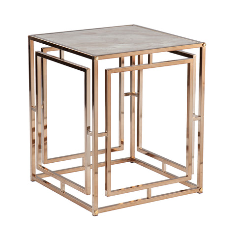 Image of Square side table with faux marble top Image 5