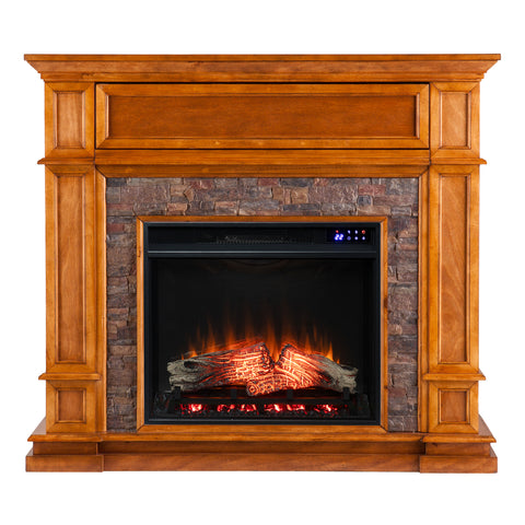 Image of Electric fireplace w/ faux river stone surround Image 3