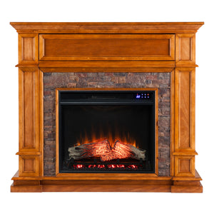 Electric fireplace w/ faux river stone surround Image 3