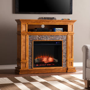 Electric fireplace w/ faux river stone surround Image 2