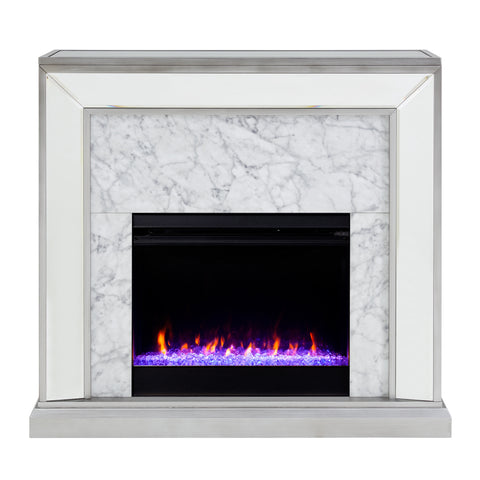 Trandling Mirrored Faux Stone Fireplace with Color Changing Firebox