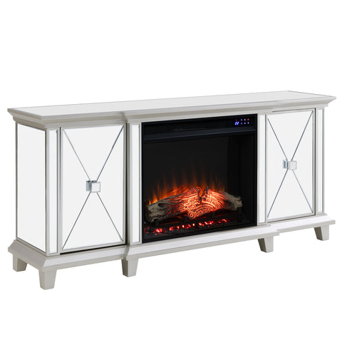 Image of Mirrored media fireplace with storage cabinets Image 4