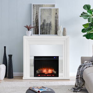 Mixed material fireplace mantel w/ mirrored surround Image 1