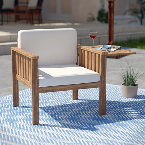Image of Outdoor cushioned chair w/ fold-out tray table Image 1
