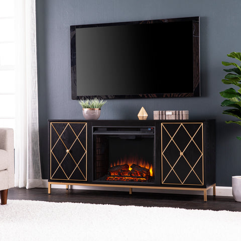 Image of Electric media fireplace w/ modern gold accents Image 1
