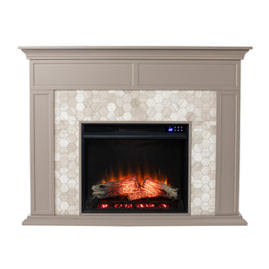 Fireplace mantel w/ authentic marble surround in eye-catching hexagon layout Image 4