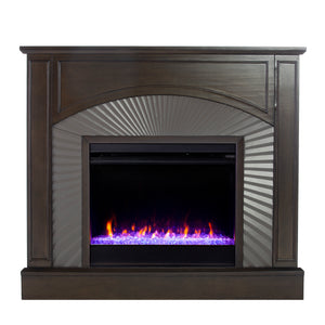 Two-tone electric fireplace w/ textured silver surround Image 7