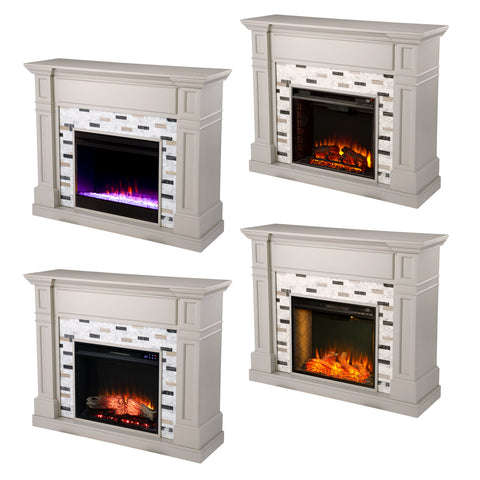 Image of Classic electric fireplace with multicolor marble surround Image 9