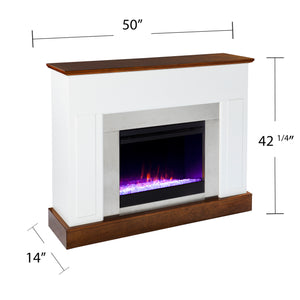 Electric fireplace with color changing flames and metal surround Image 7
