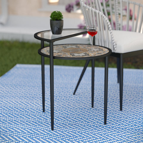 Image of Outdoor side table with tiered glass shelf Image 1